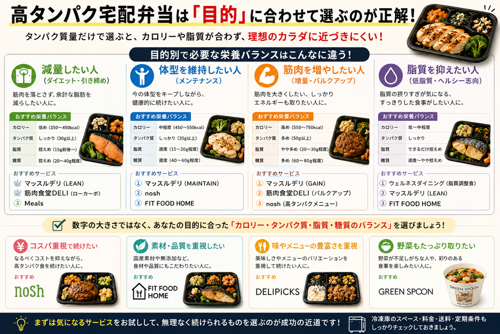 高タンパク宅配弁当は「タンパク質が多い順」で選ばない