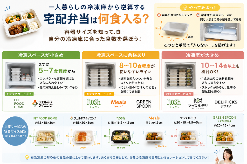 一人暮らしの冷凍庫に宅配弁当は何食入る?