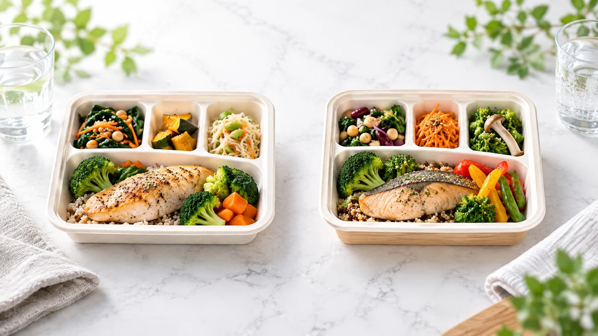 制限食タイプの冷凍宅配弁当2種類を比較するイメージ