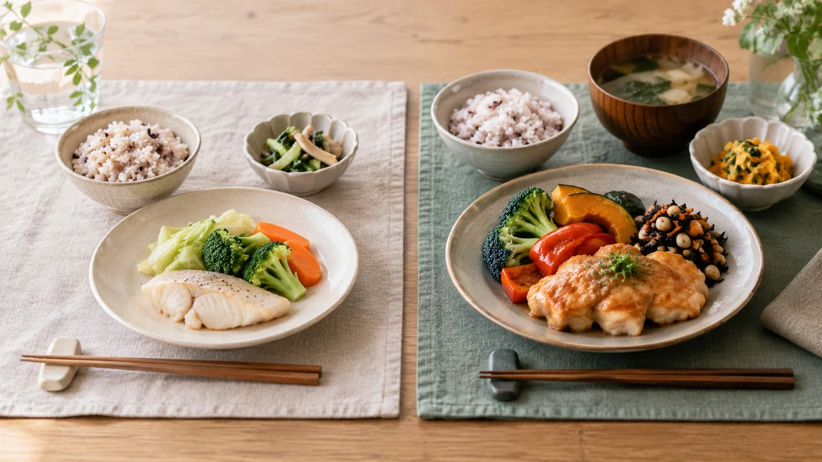 栄養調整型の冷凍弁当2種を比較するイメージ