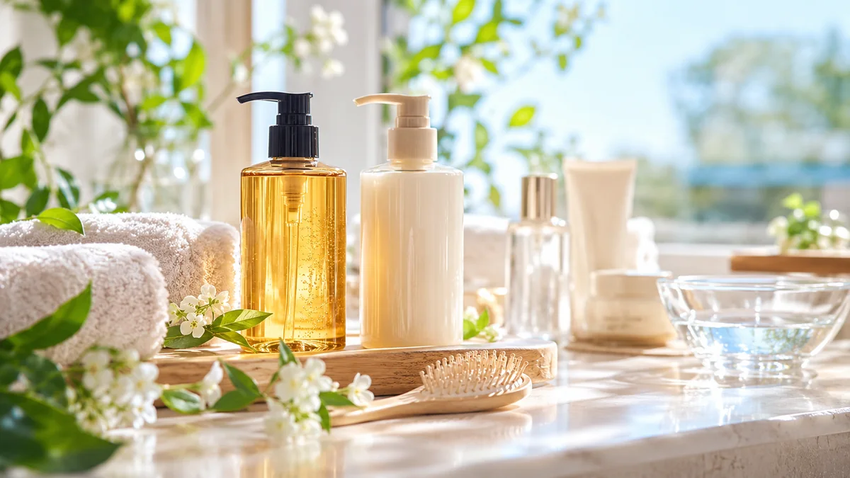 haru・BOTANIST・YOLU・&honeyのシャンプー比較をイメージしたヘアケアビジュアル