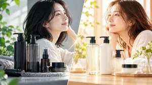 ReZARD beautyとBOTANISTの比較をイメージした2つのヘアケアスタイル