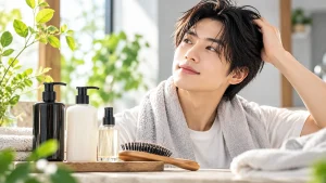 シャンプーの適量と使い方をイメージしたヘアケアシーン